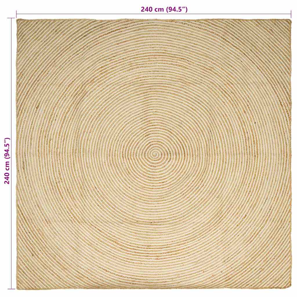 Tapis Naturel et Blanc 240 x 240 cm Jute