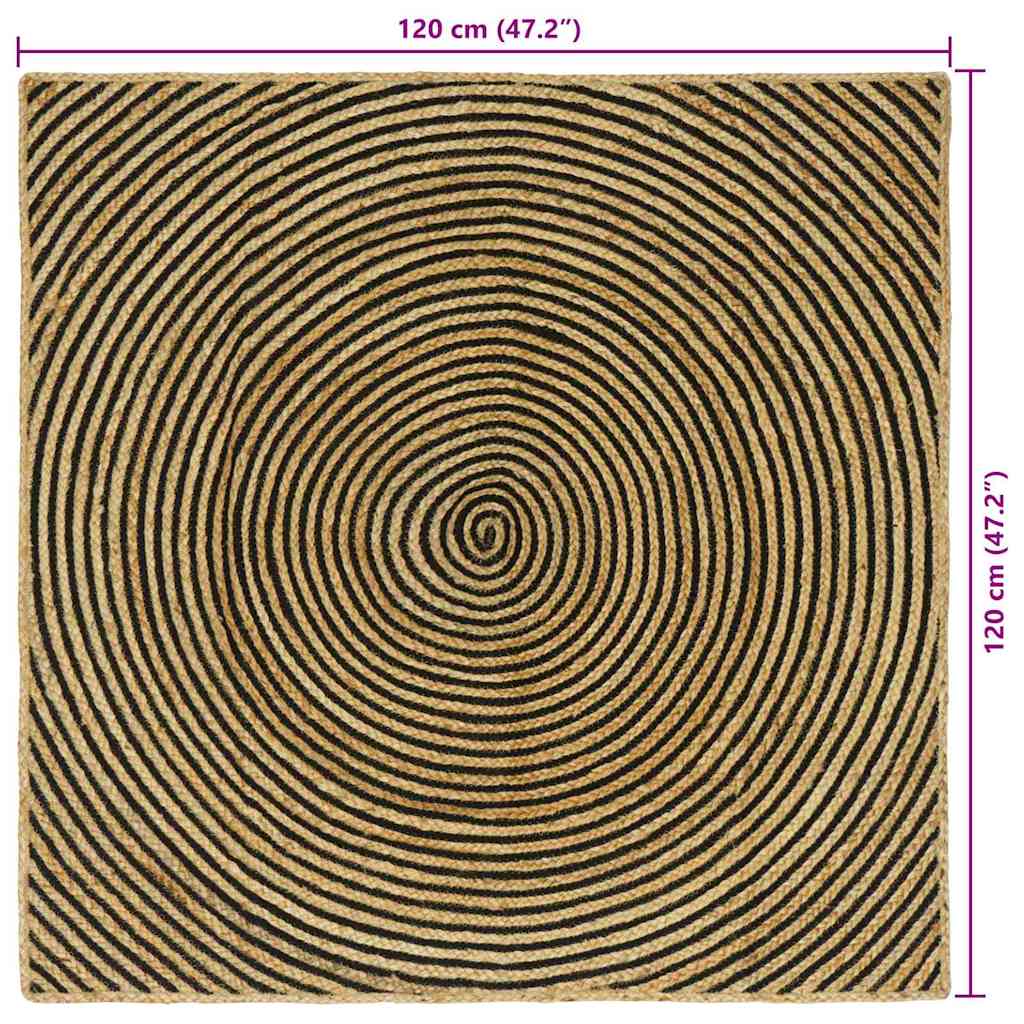 Teppich Natürlich und Schwarz 120 x 120 cm Jute