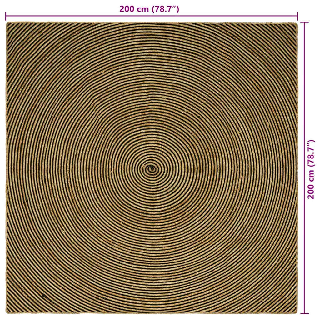 Teppich Natürlich und Schwarz 200 x 200 cm Jute