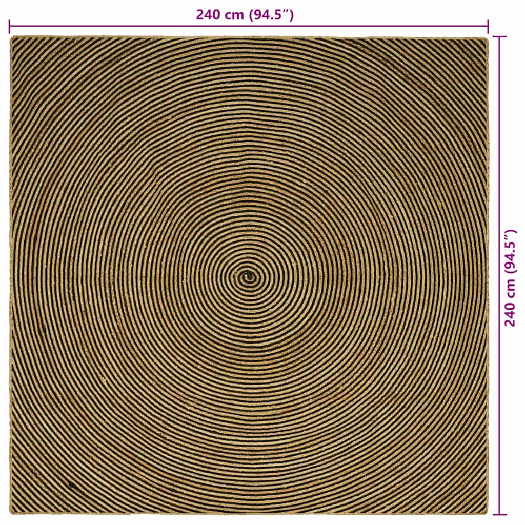 Tapis Jute Naturel et Noir 240 x 240 cm