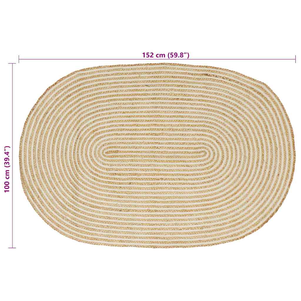 Tapis Naturel et Blanc 100 x 152 cm Jute