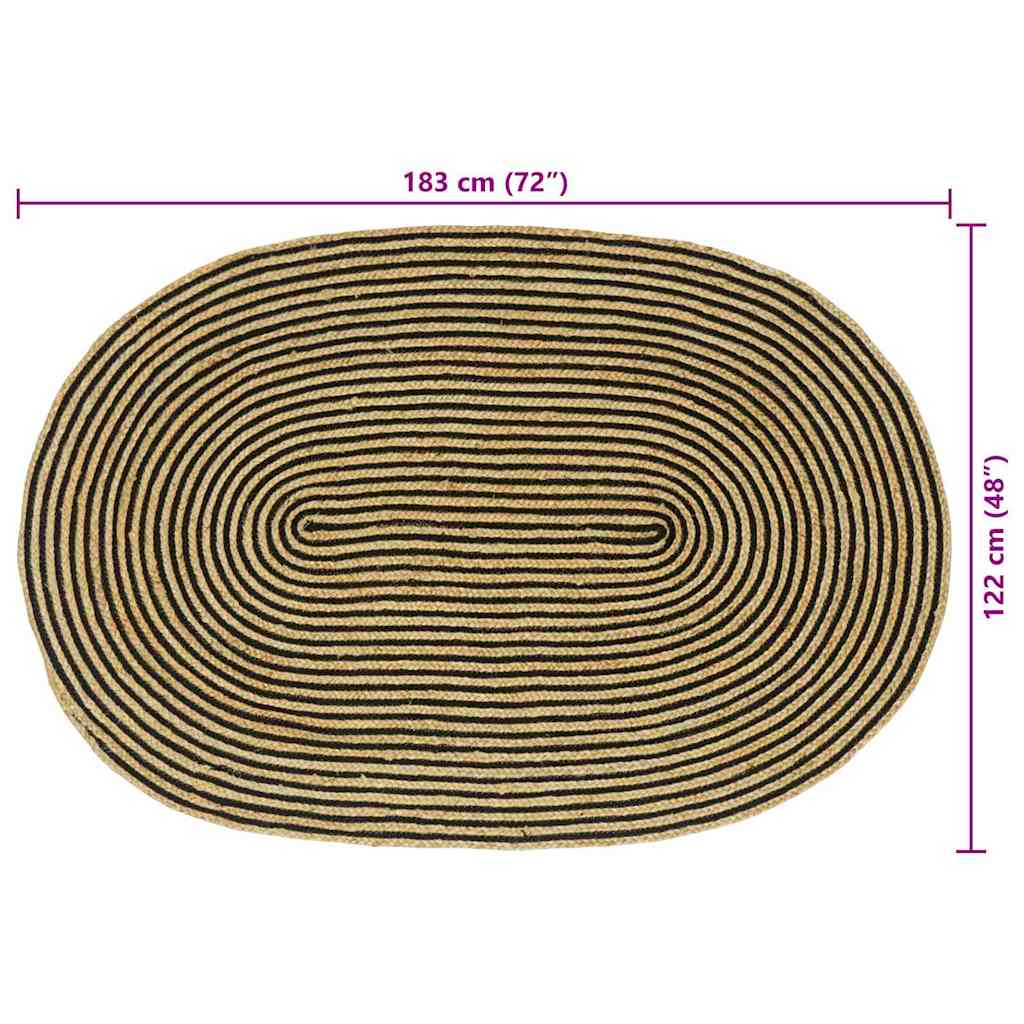 Teppich Natürlich und Schwarz 122 x 183 cm Jute