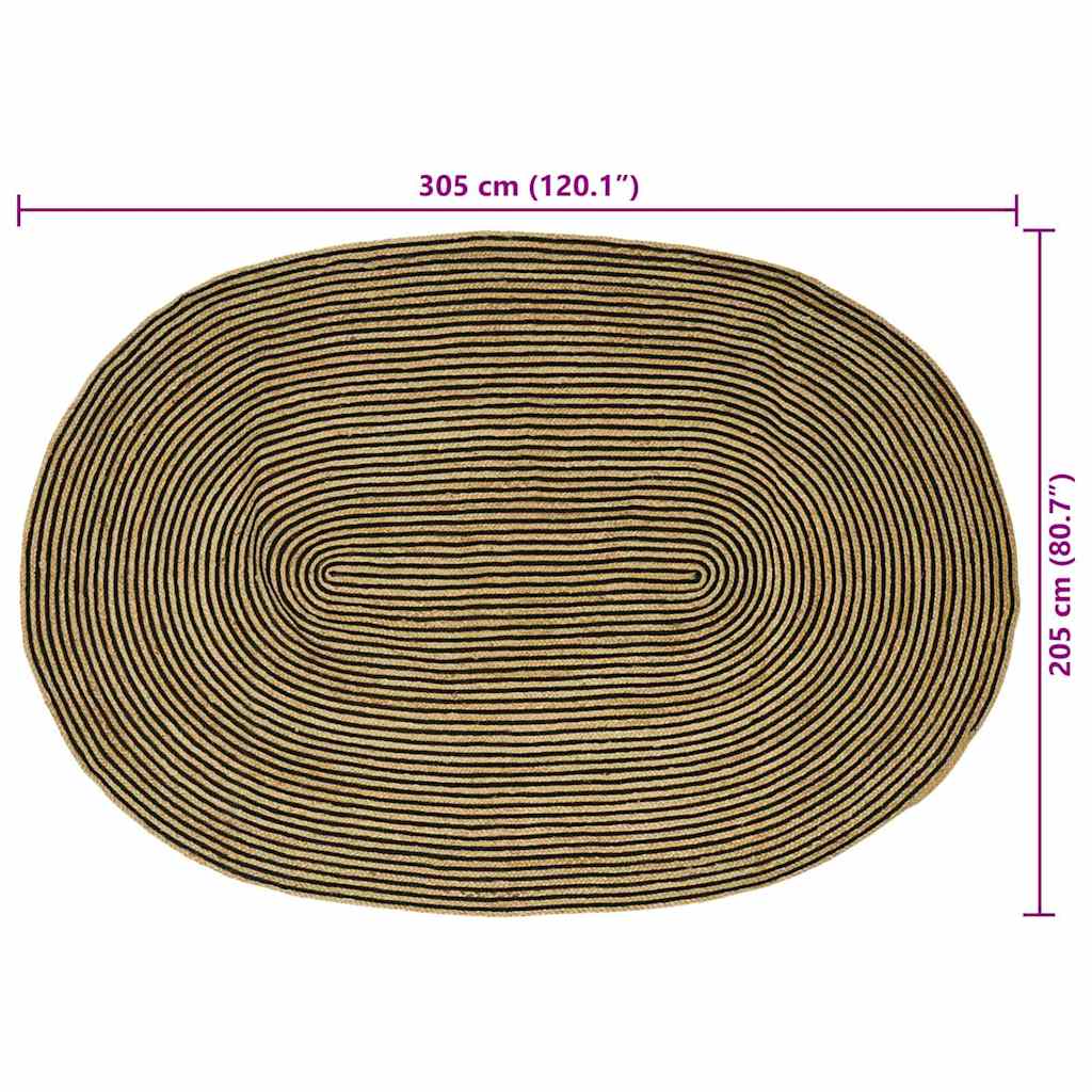 Teppich Natürlich und Schwarz 205 x 305 cm Jute