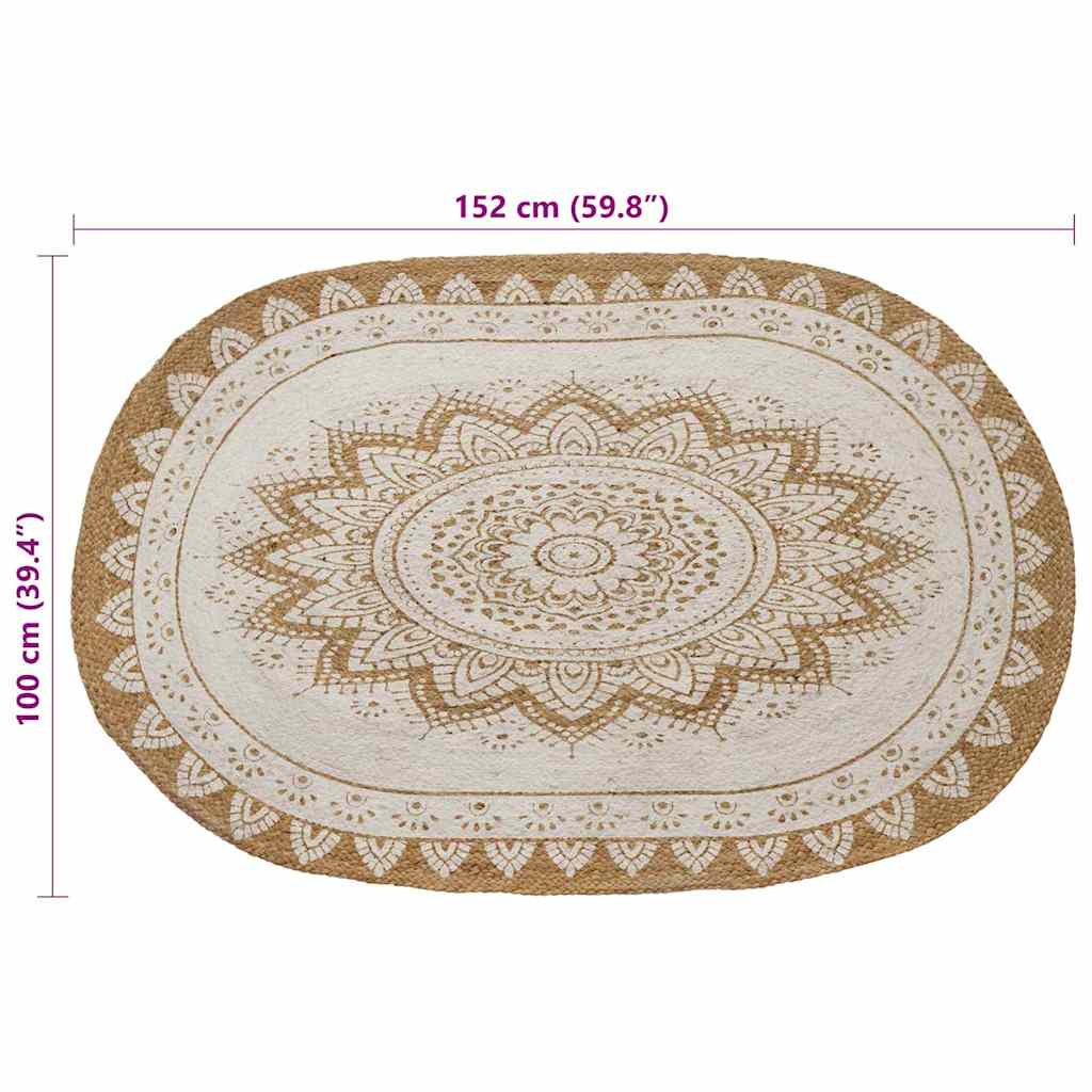Jute Teppich Floral Natur 100 x 152 cm Jute