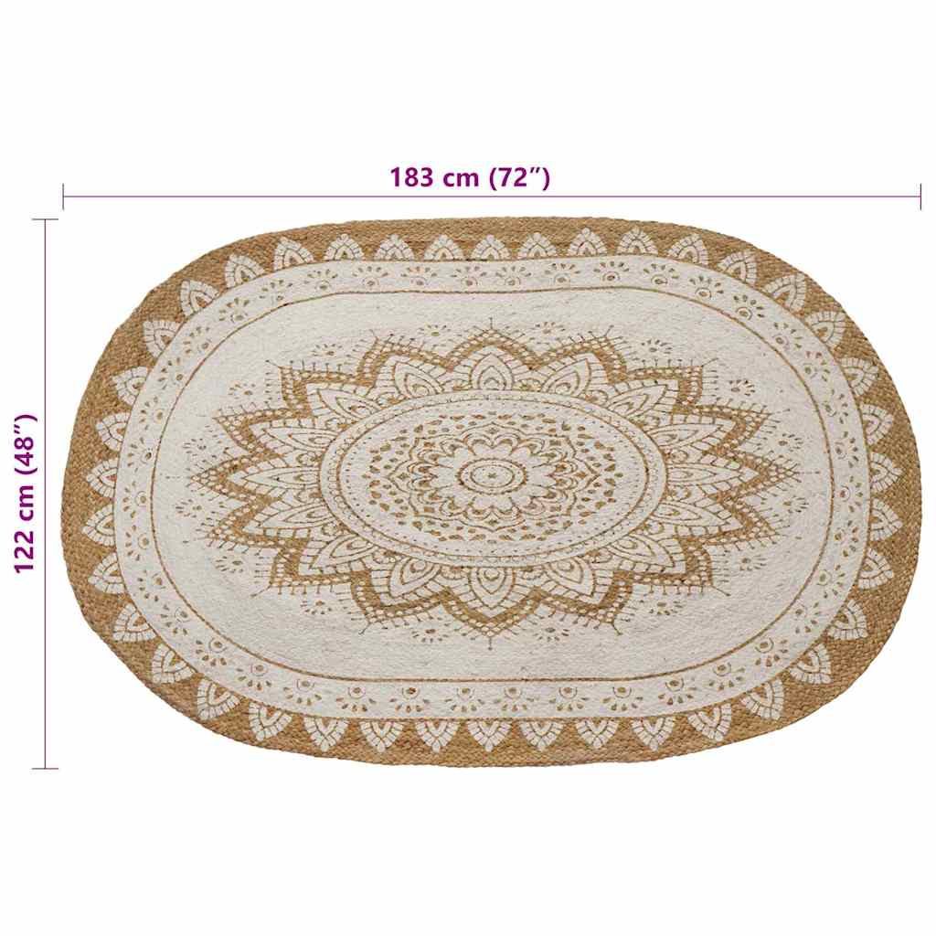 Jute Teppich Floral Natur 122 x 183 cm Jute