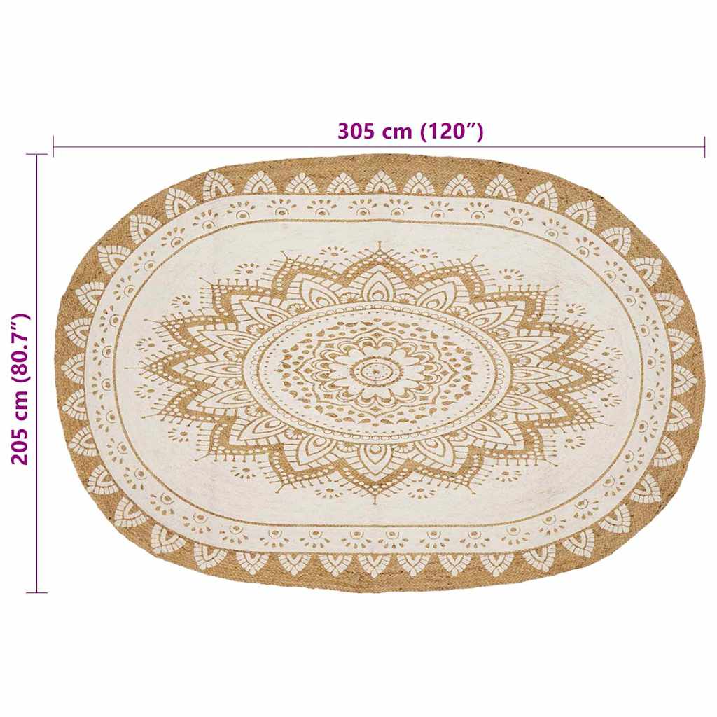 Jute Rug Floral Natural 205 x 305 cm Jute