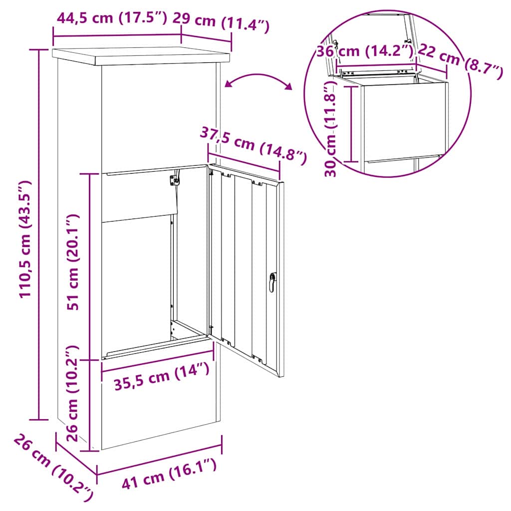 Parcel Drop Box Black 44.5 x 29 x 110.5 cm Steel