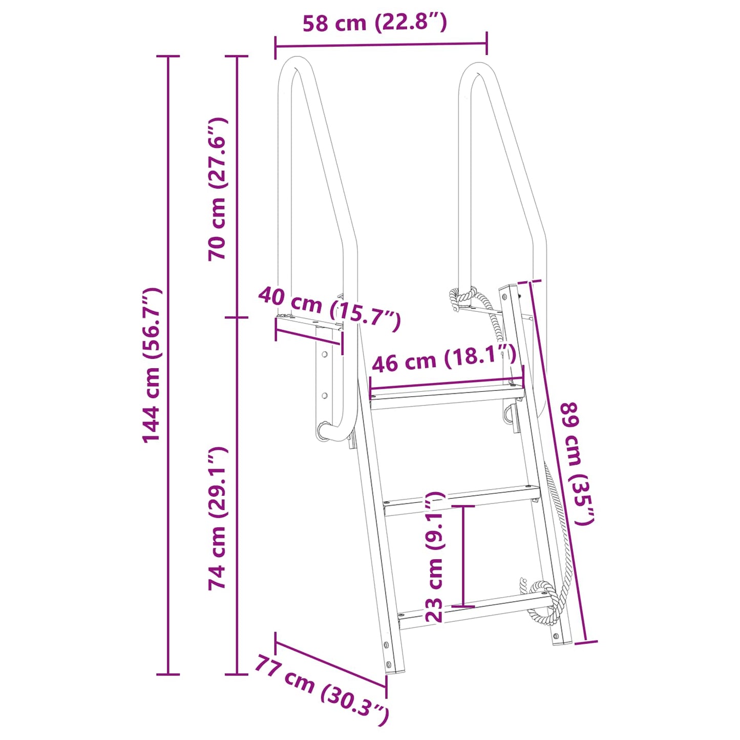 3-Step Dock Ladder Silver 58 x 77 x 144 cm Aluminum