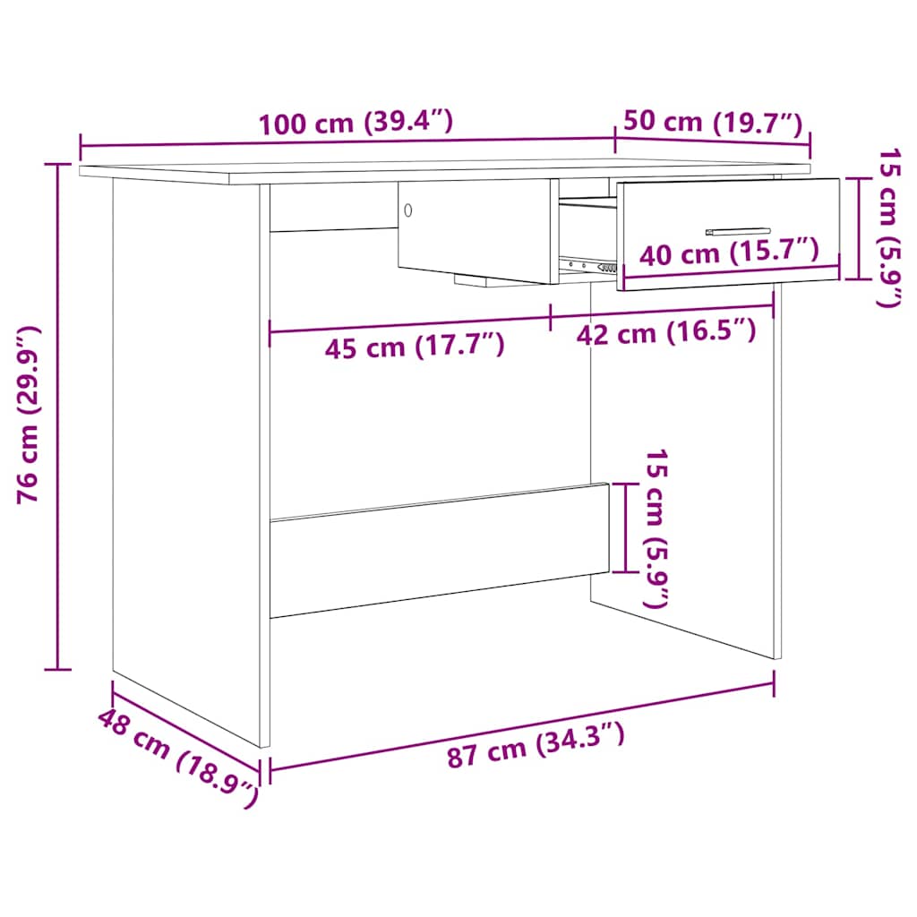 Bureau avec rangement Noir aspect chêne 100 x 50 x 76 cm