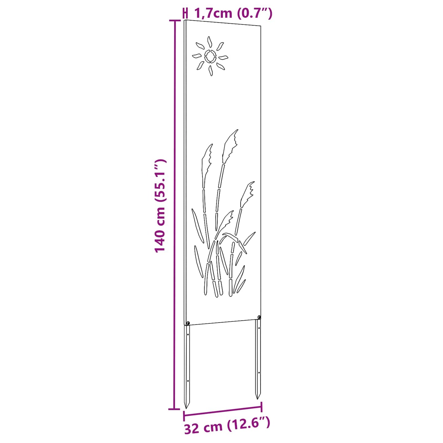 Toile brise-vue de jardin aspect rouillé 32 x 140 cm Acier résistant aux intempéries