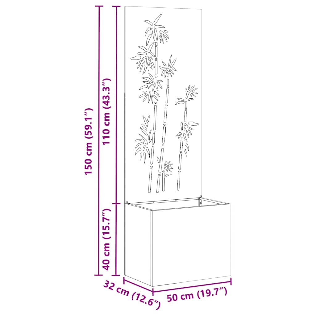 Garten Sichtschutz-Leinwand Floral Silber 50 x 140 cm Edelstahl