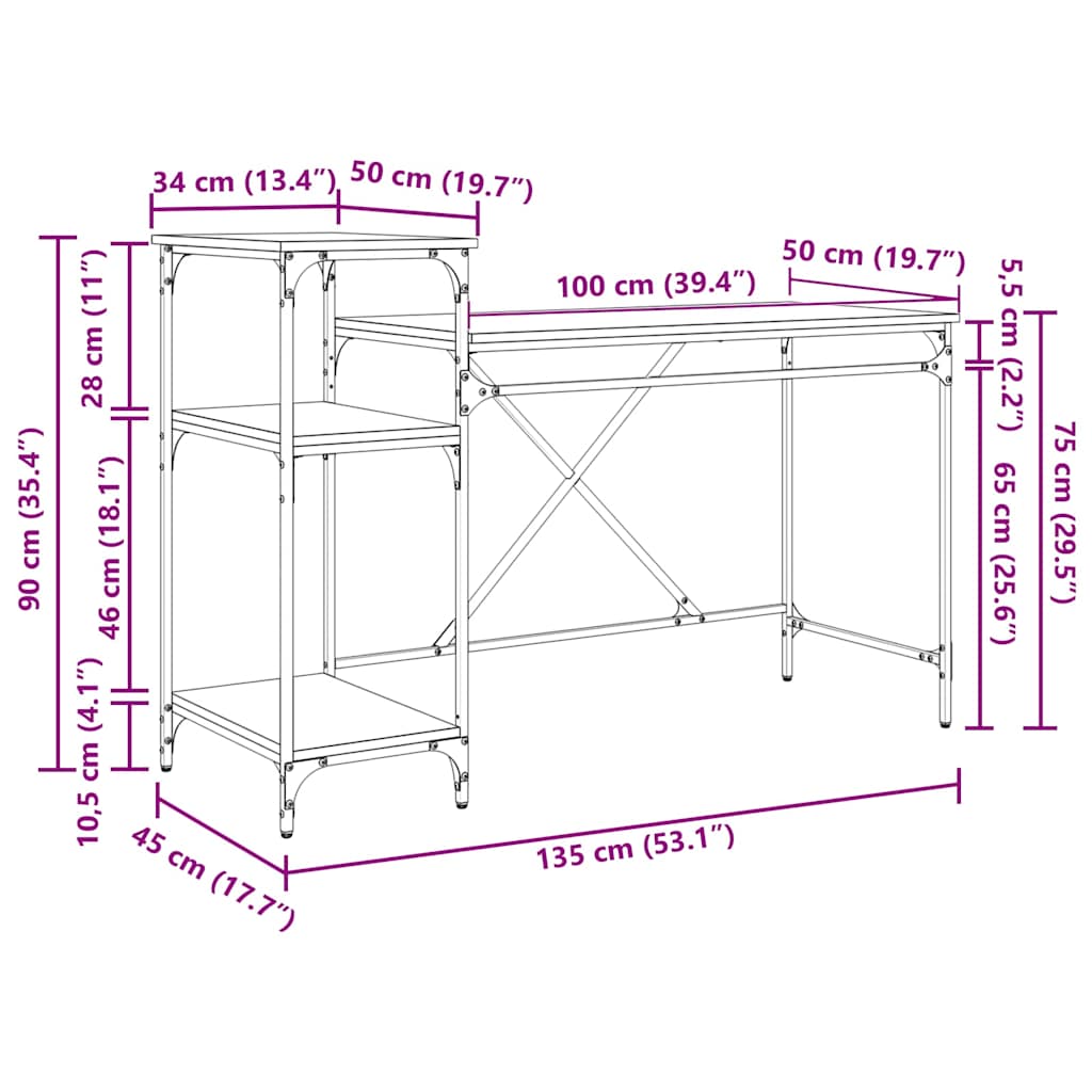 Schreibtisch Artisan-Eiche 135 x 50 x 90 cm Holzwerkstoff