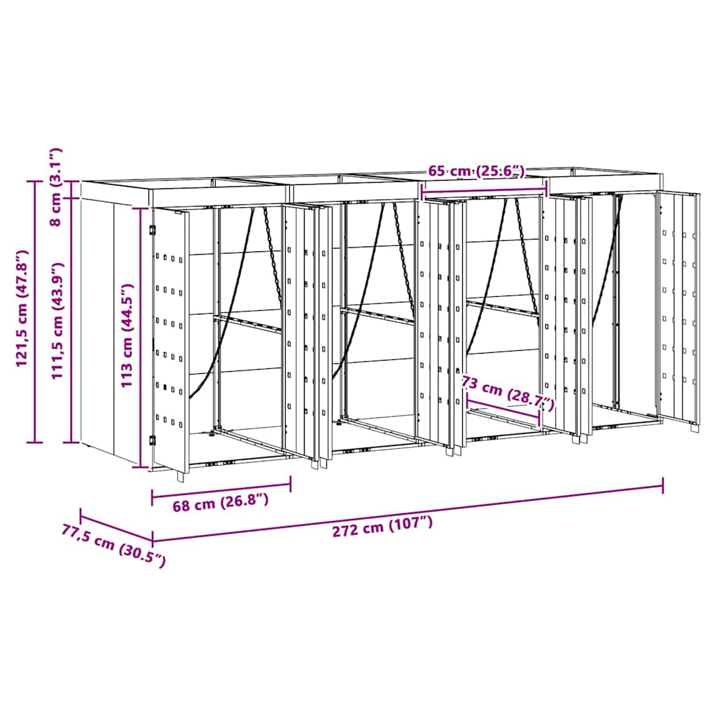 Wheelie Bin Storage for 4 Bins Black 272 x 77.5 x 121.5 cm