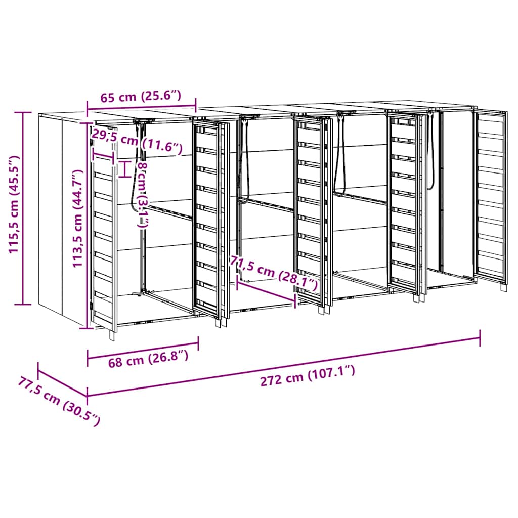 Bin for 4 Containers 272 x 77.5 x 115.5 cm Steel