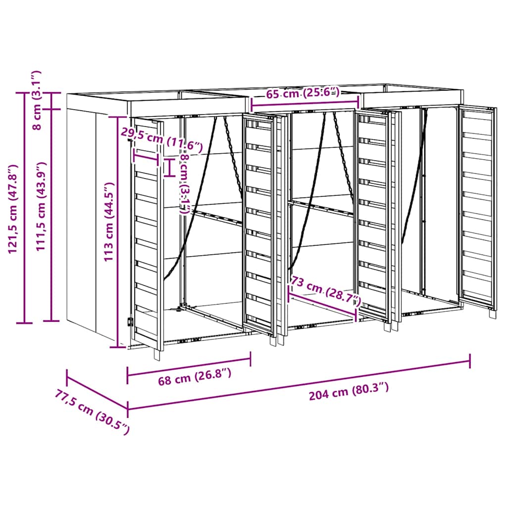 Wagenmüllbehälter für 3 Behälter 204 x 77,5 x 121,5 cm Stahl
