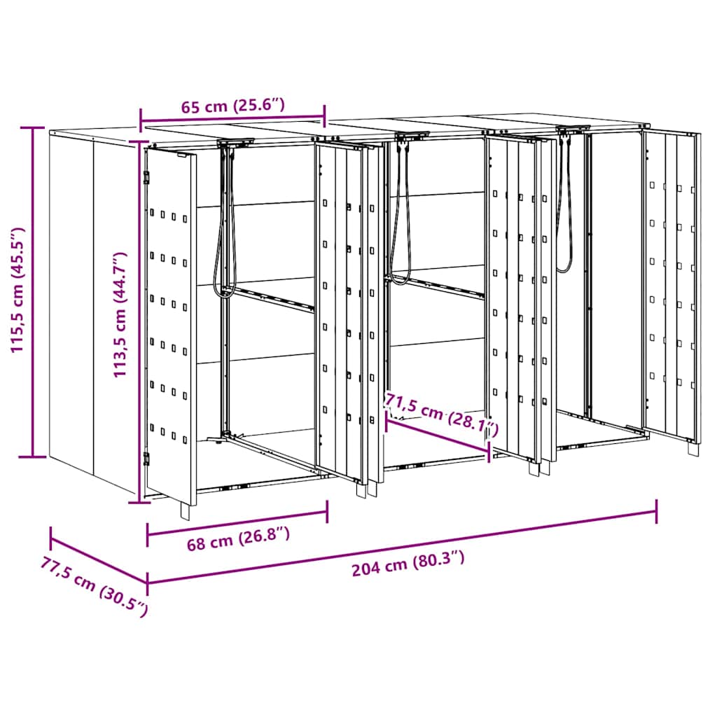 Wagenmüllbehälter für 3 Behälter 204 x 77,5 x 115,5 cm Stahl