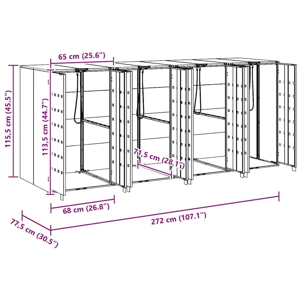 Wagenmüllbehälter für 4 Behälter 272 x 77,5 x 115,5 cm Stahl