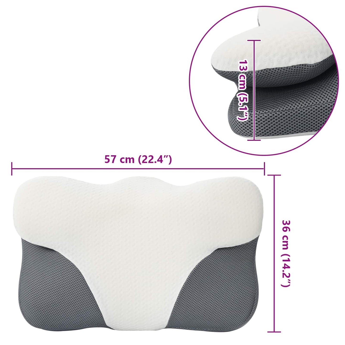 Nackenstützkissen mit Kissen Weiß 57 x 36 x 13 cm Polyester