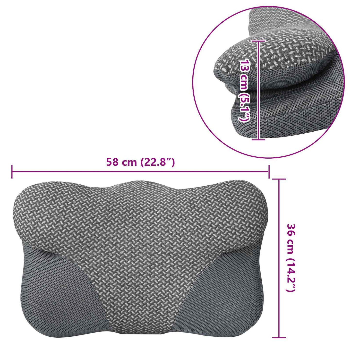 Nackenstützkissen mit Kissen Grau 58 x 36 x 13 cm Polyester