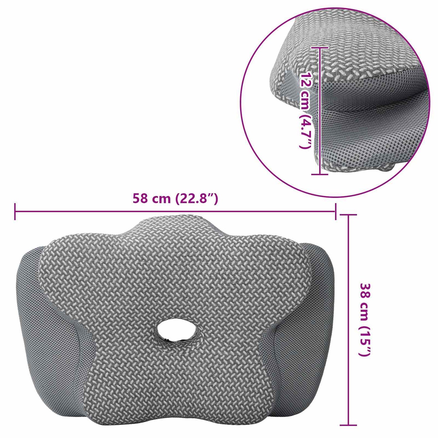 Neck support pillow with cushion Grey 58 x 38 x 12 cm Polyester