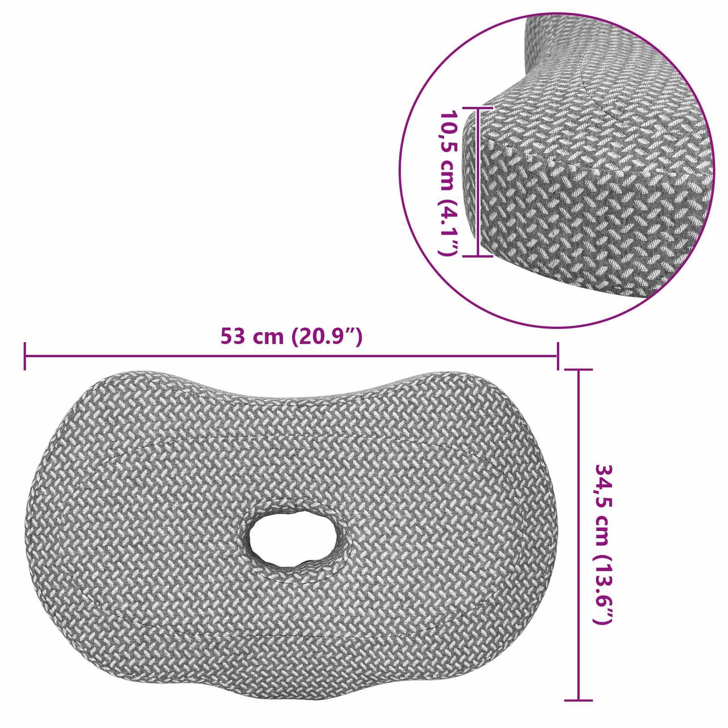 Nackenstützkissen mit Kissen Grau 53 x 34,5 x 10,5 cm Polyester