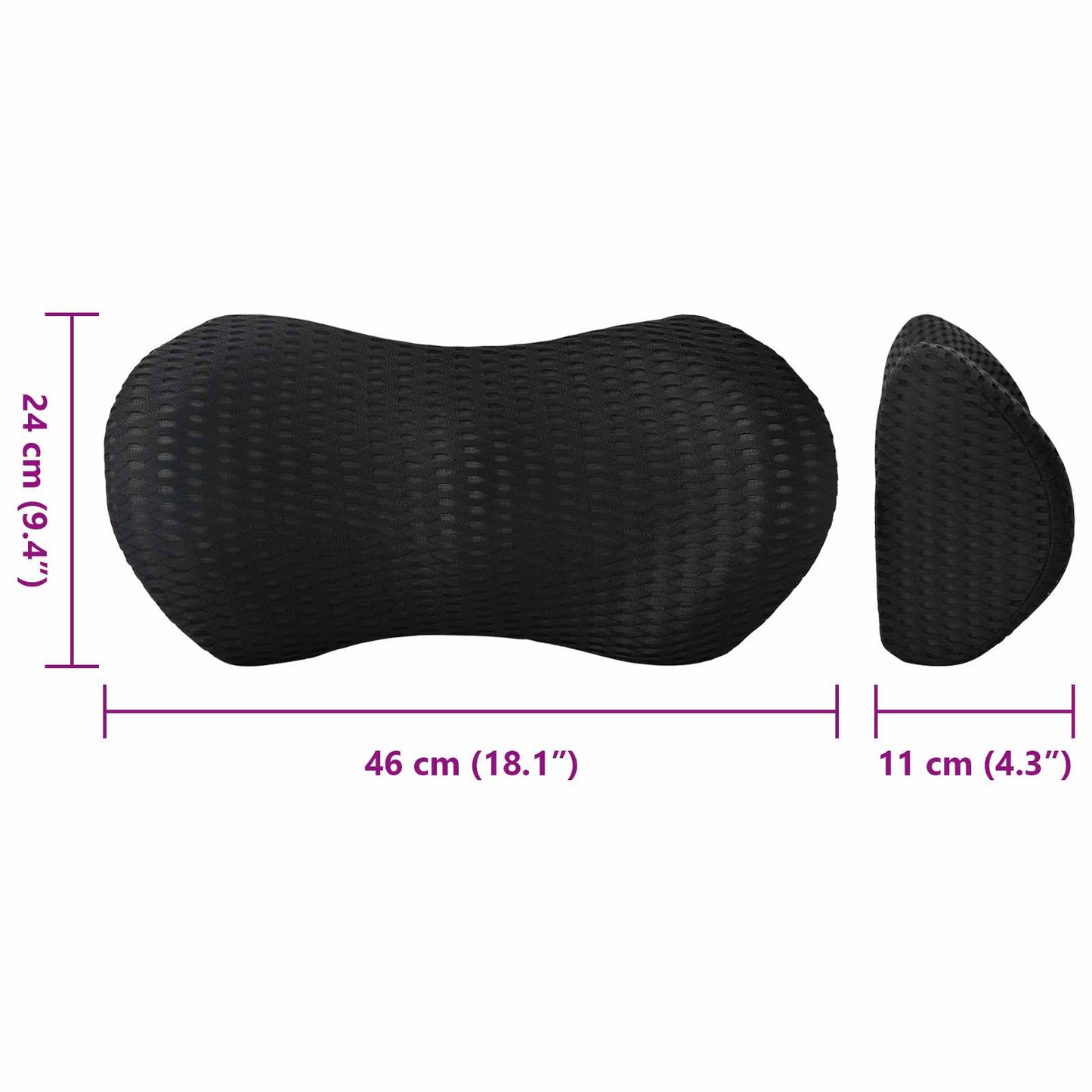 Back Cushion with Pillow Black 46 x 24 x 11 cm 4D Mesh