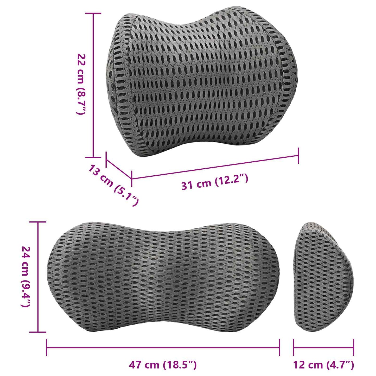 Kissenset mit Kissen Verstellbar 2 pcs Grau 4D Mesh