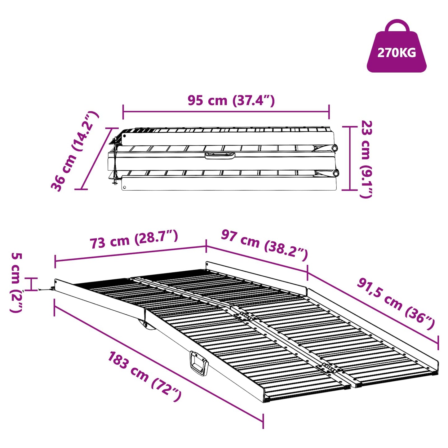 Wheelchair Ramp 270 kg Silver 92 x 73 x 5 cm Aluminium