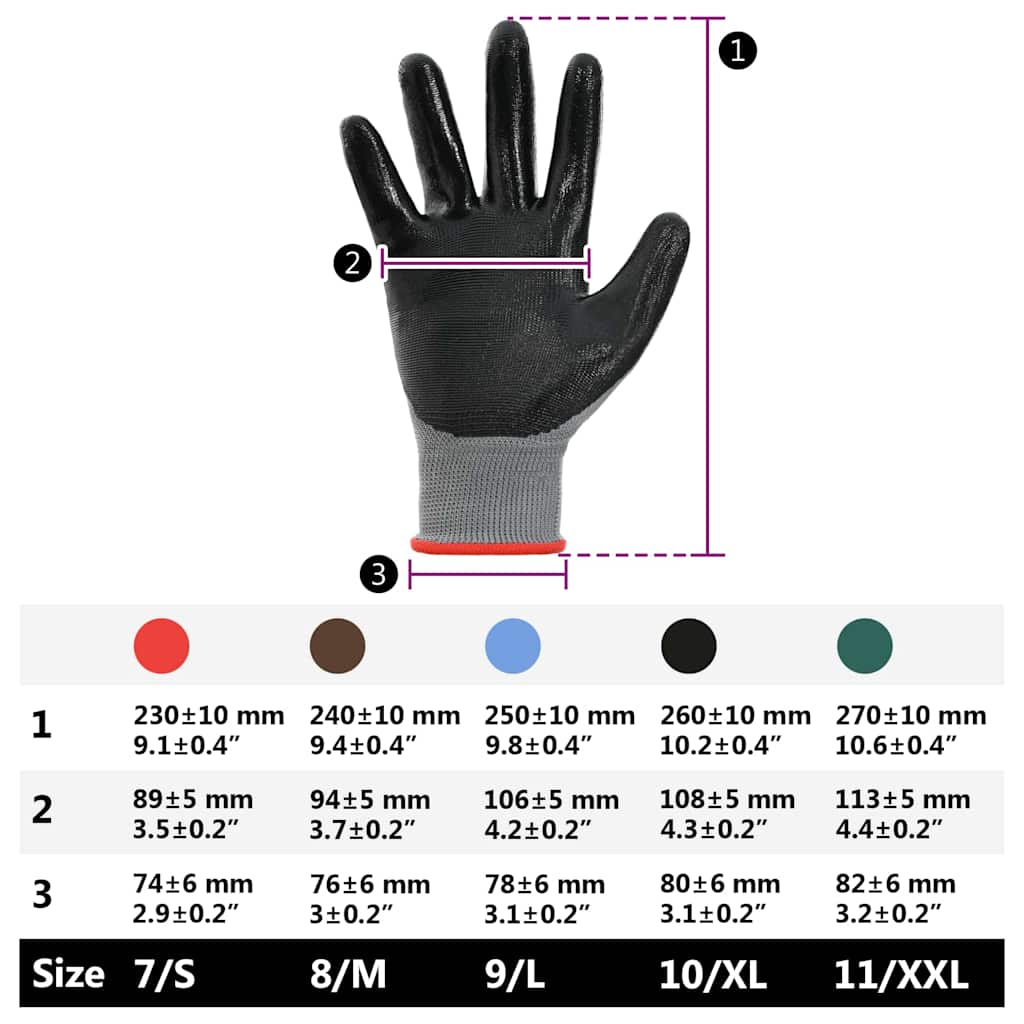 Arbeitshandschuhe 12 pcs Grau und Schwarz 7 / S Polyester
