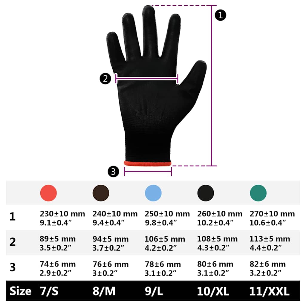 Arbeitshandschuhe 12 pcs Schwarz 7 / S Polyester