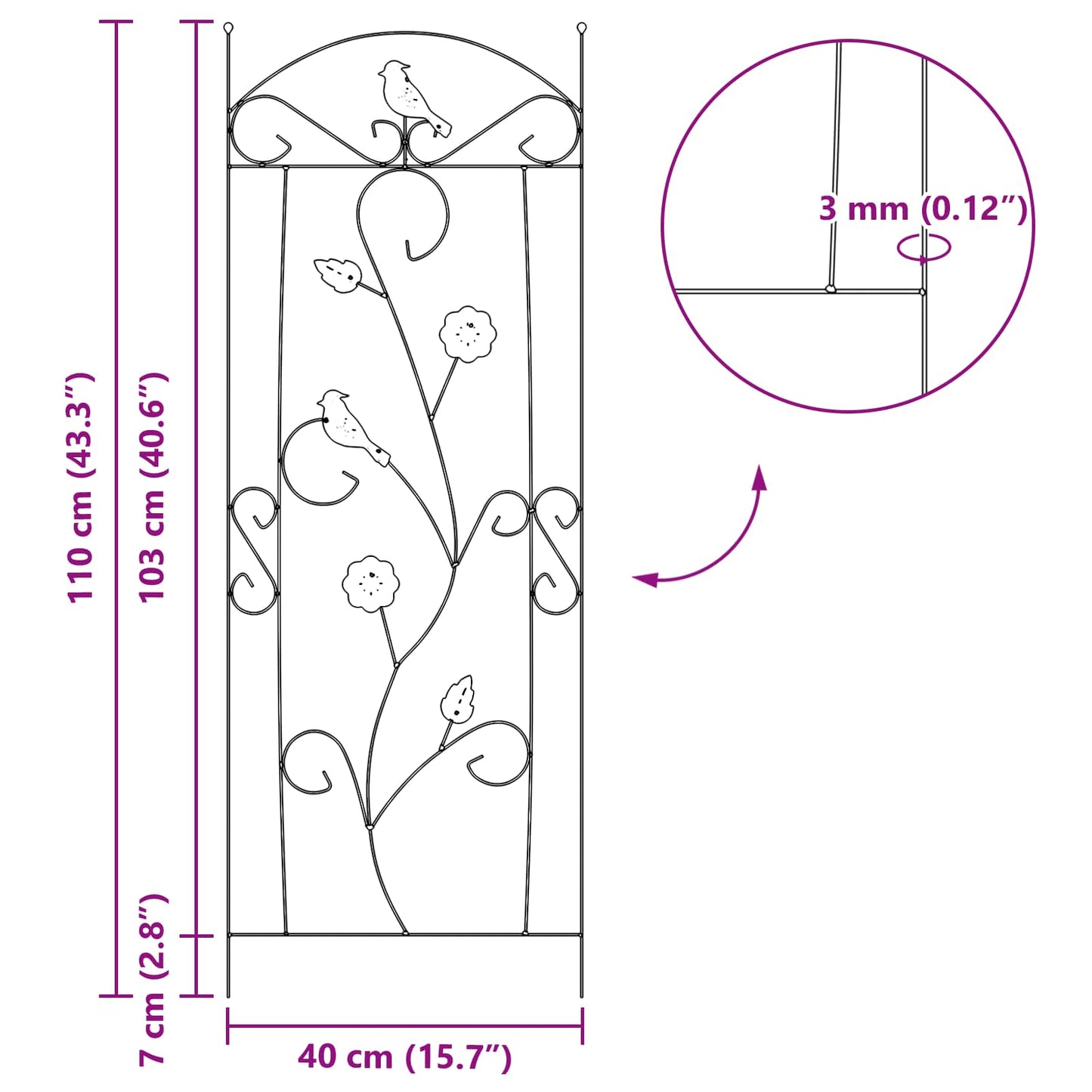 Gartenzaun 3 pcs Schwarz 110 x 40 cm Stahl
