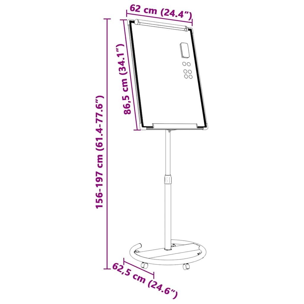 Magnetisches Whiteboard Grau und Weiß 62 x 62,5 x 197 cm EPS