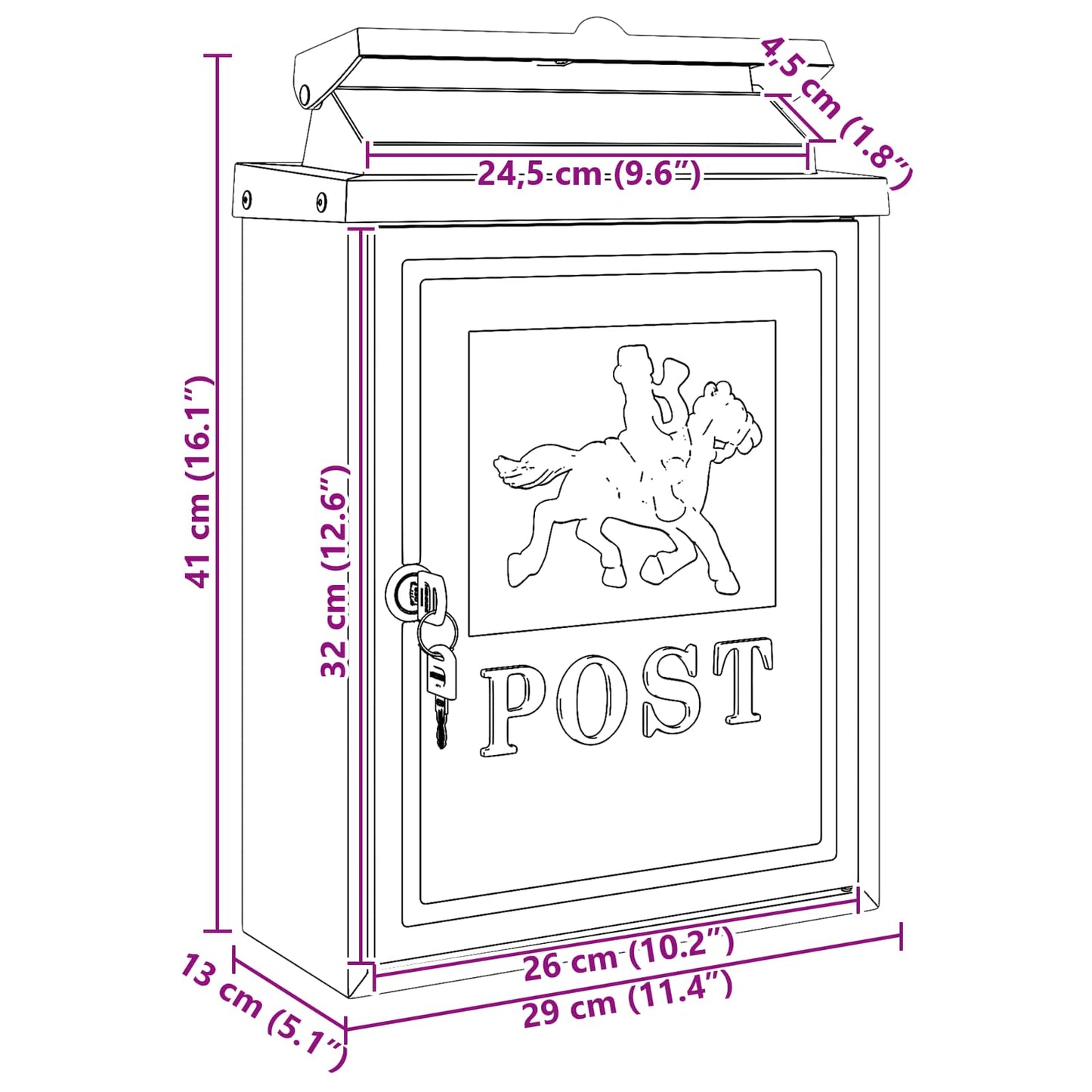 Wandmontierter Briefkasten Rot 29 x 13 x 41 cm Gussaluminium