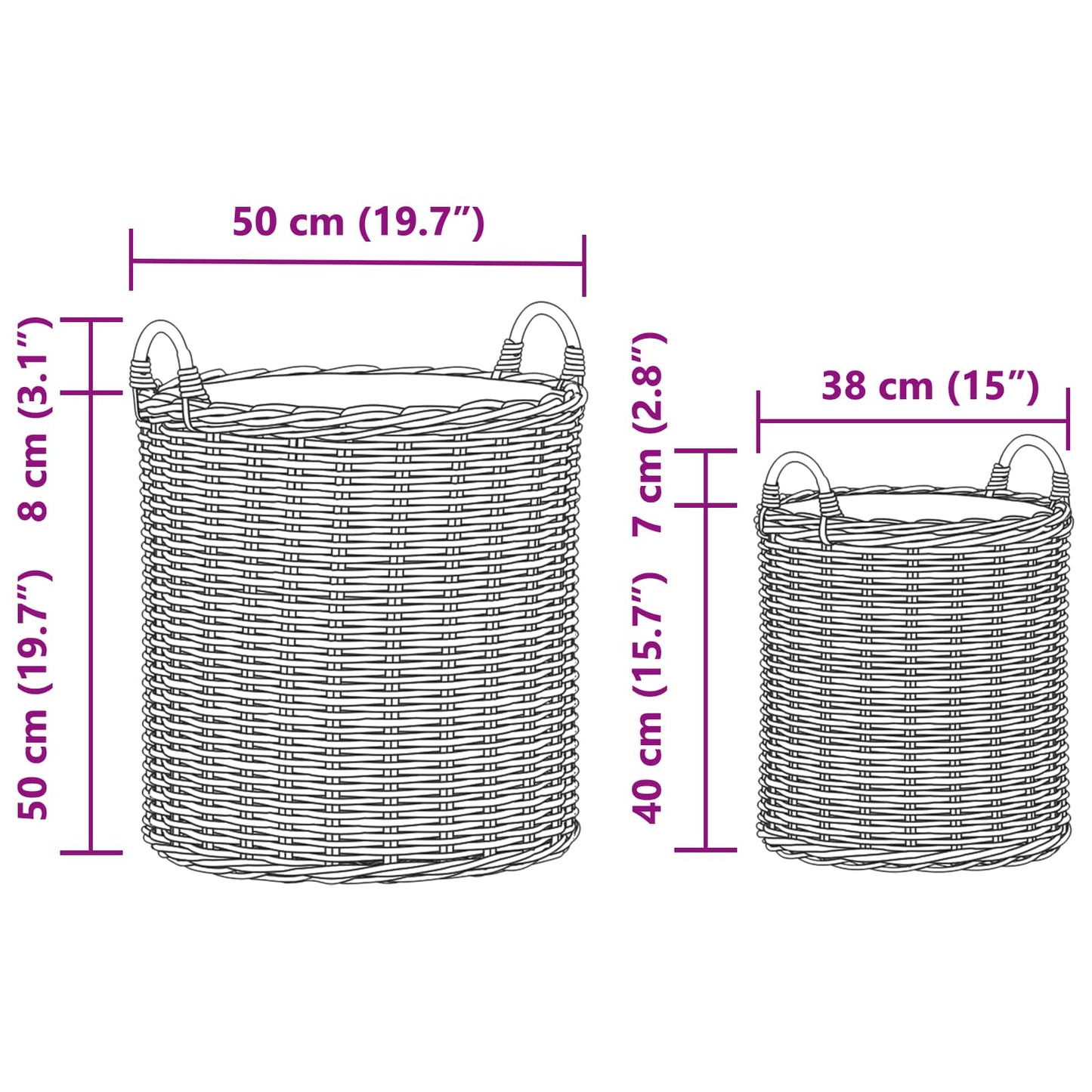 Cache-pots corbeille avec rangement 2 pcs Rotin Lacak marron