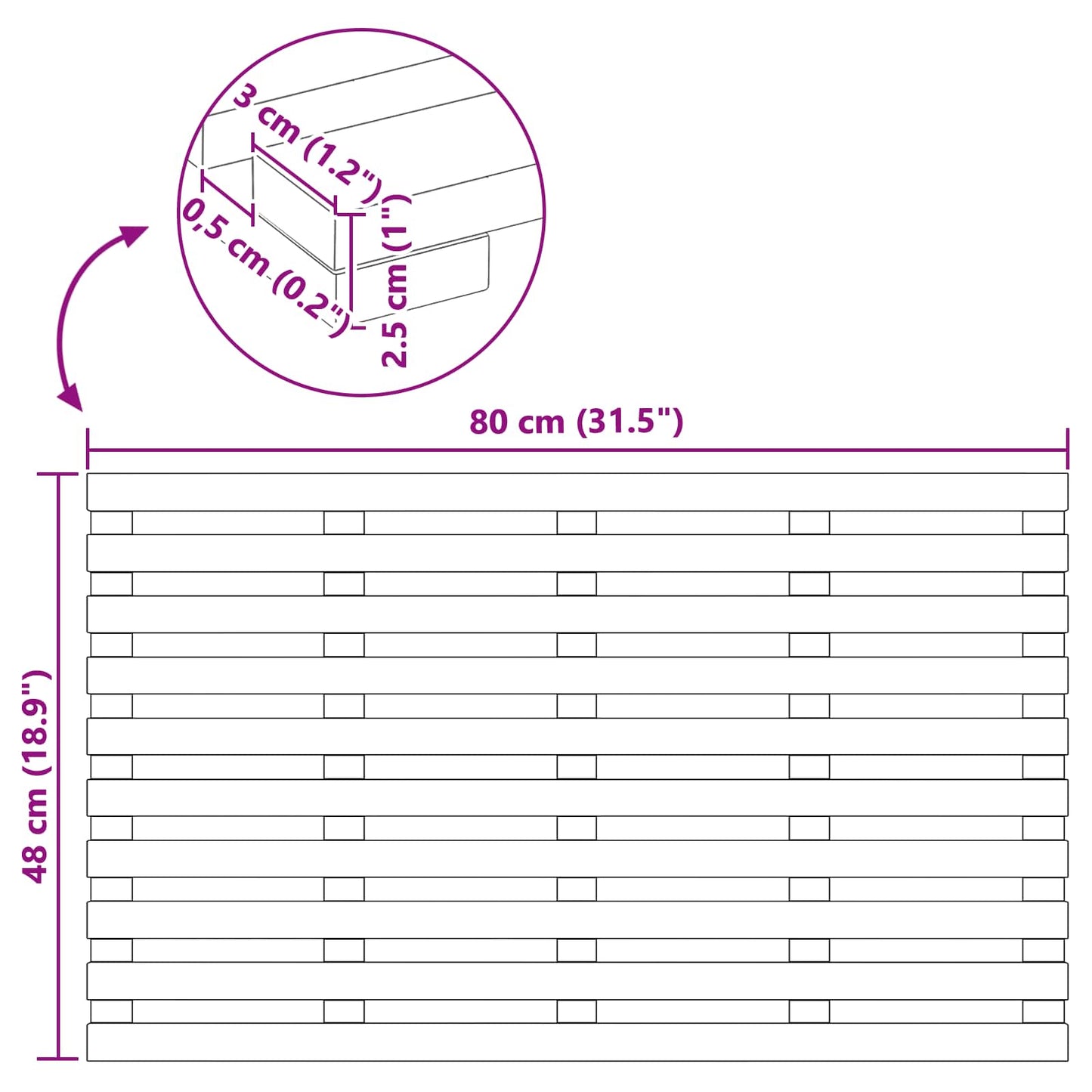 Badematte Uni Braun 100 x 53 cm Holz