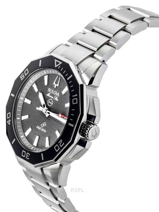 Bulova Marine Star Edelstahl Schwarzes Zifferblatt Precisionist Quarz Taucher 96B434 200M Herrenuhr