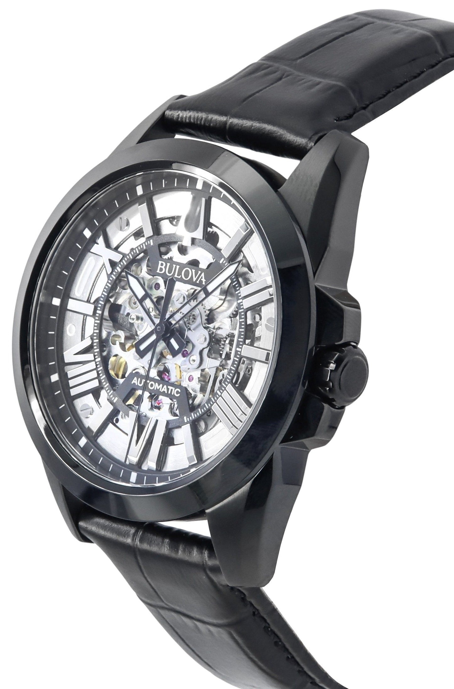 Bulova Classic Sutton Lederarmband Silver Skelett-Zifferblatt Automatik 98A304 100M Herrenuhr