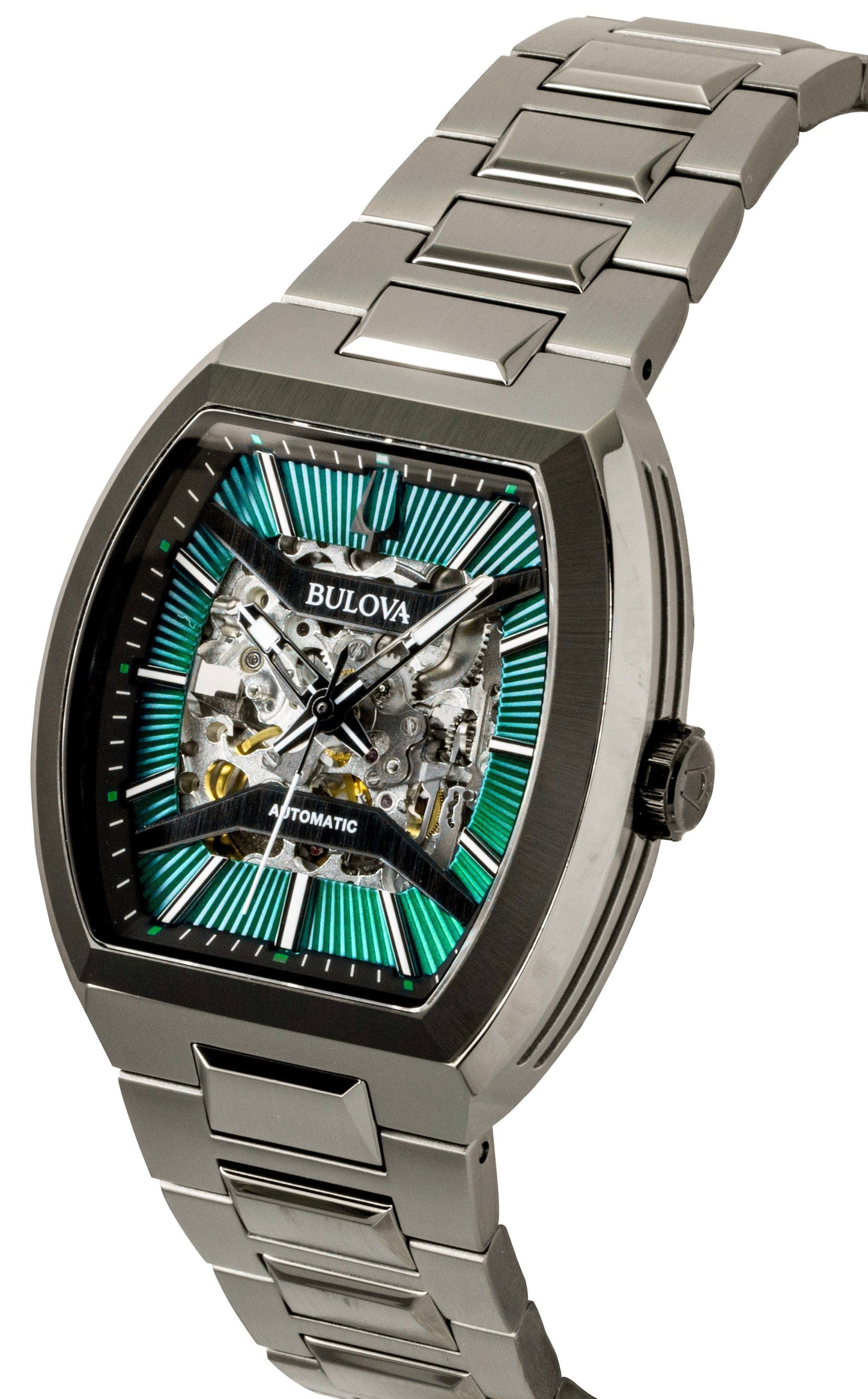 Bulova Maquina Edelstahl Green Skelett-Zifferblatt Automatik 98A321 Herrenuhr