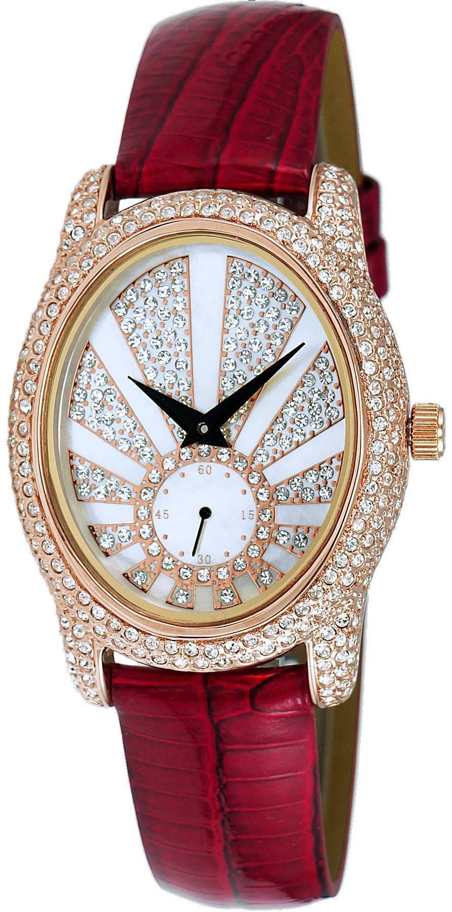 Adee Kaye Sunray Collection Crystal Accents Rose Tone Perlmutt-Zifferblatt Quarz AK2003-LRG Damenuhr