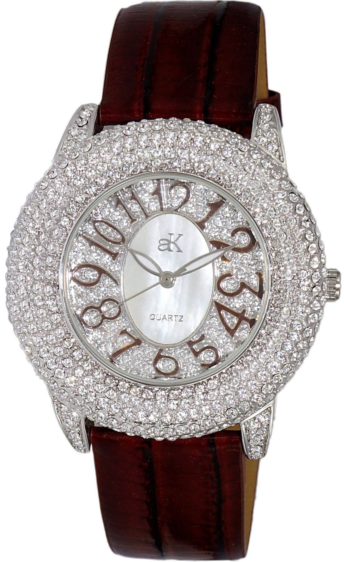 Adee Kaye Bello Collection Crystal Accents White Perlmutt-Zifferblatt Quarz AK2117-LBN Damenuhr
