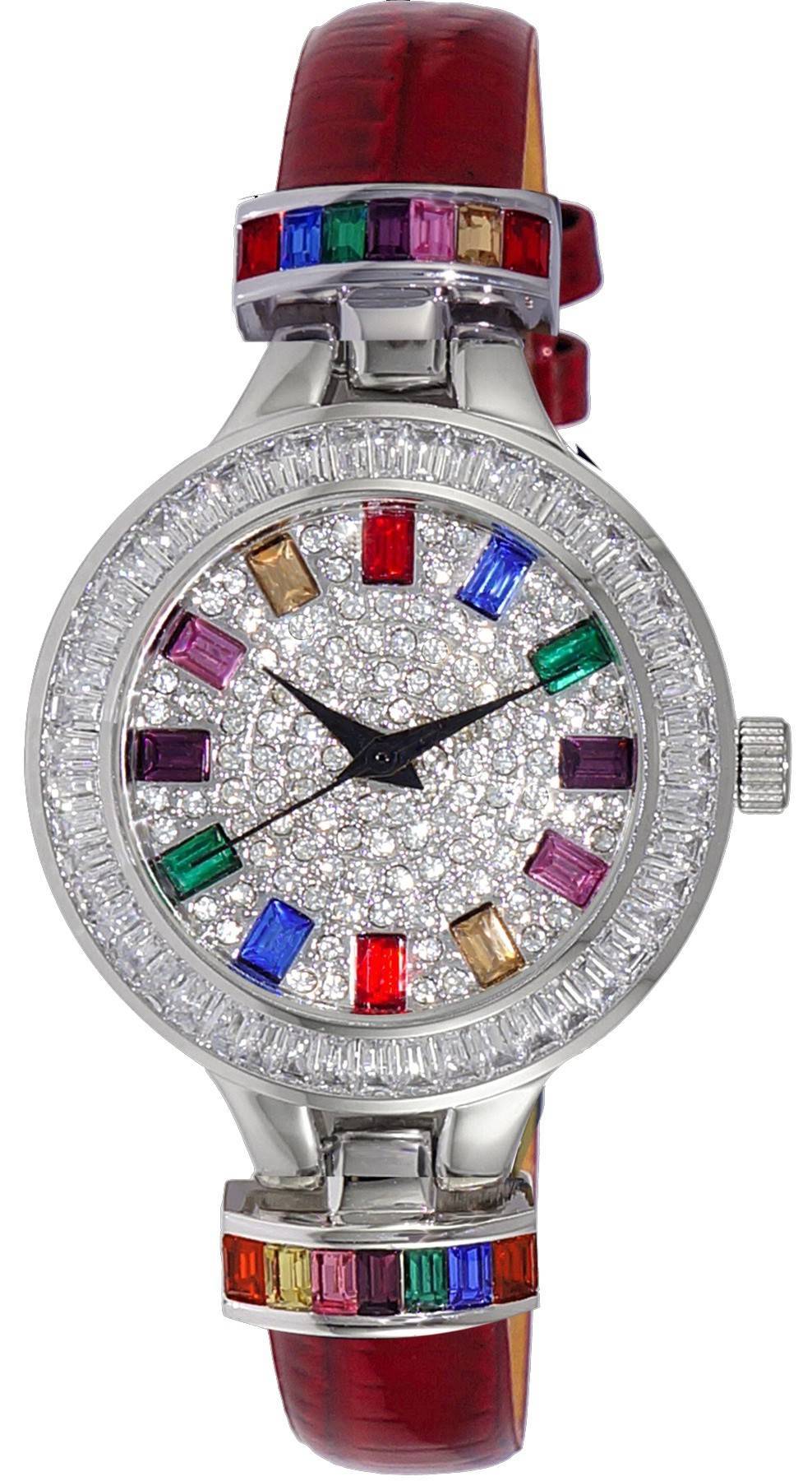 Adee Kaye Gems Collection Crystal Accents Multi-Color Austrian Stone Dial Quarz AK2522-LCRD Damenuhr