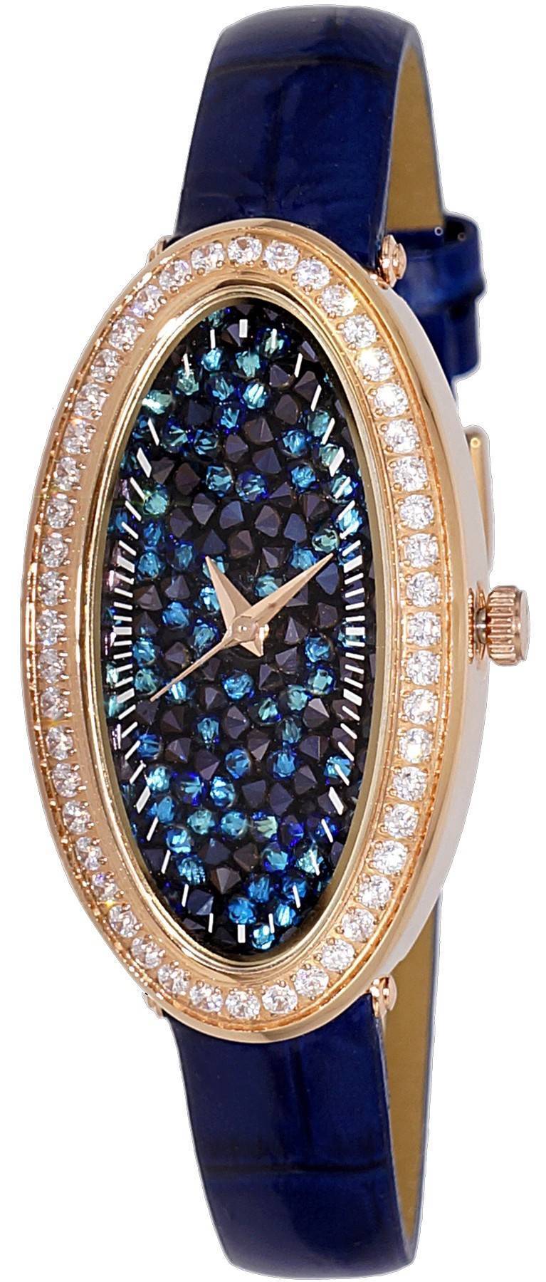 Adee Kaye Aura Collection Crystal Accents Blaues Zifferblatt Quarz AK2523-LR GBU Damenuhr