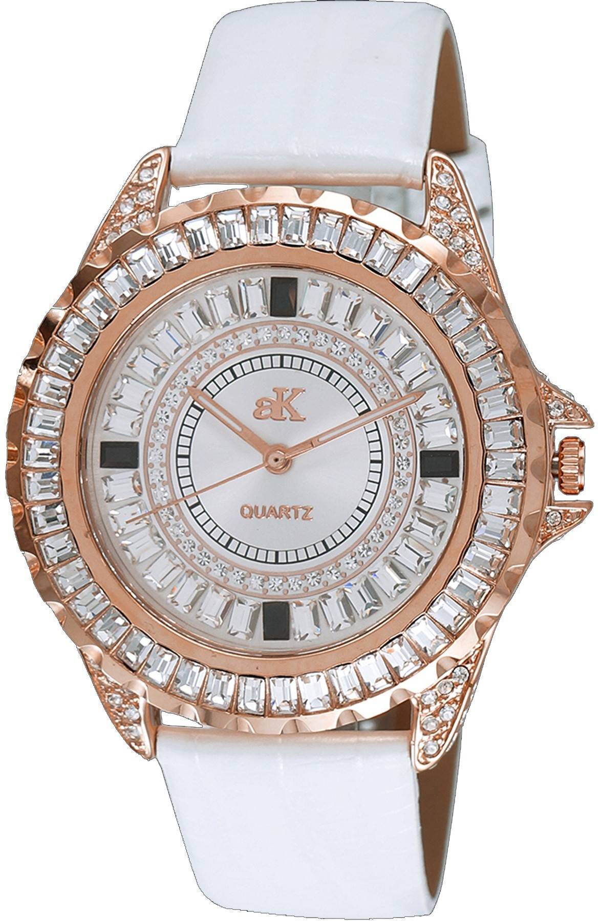 Adee Kaye Mondo G-3 Collection Crystal Accents Sunray Brass Rhodium Plated Dial Quarz AK2727-R Damenuhr