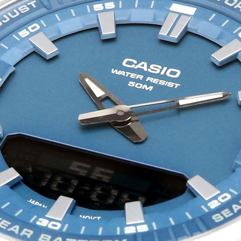 Casio Analog Digital Combination Edelstahl Blaues Zifferblatt Quarz AMW-880D-2A1V Herrenuhr