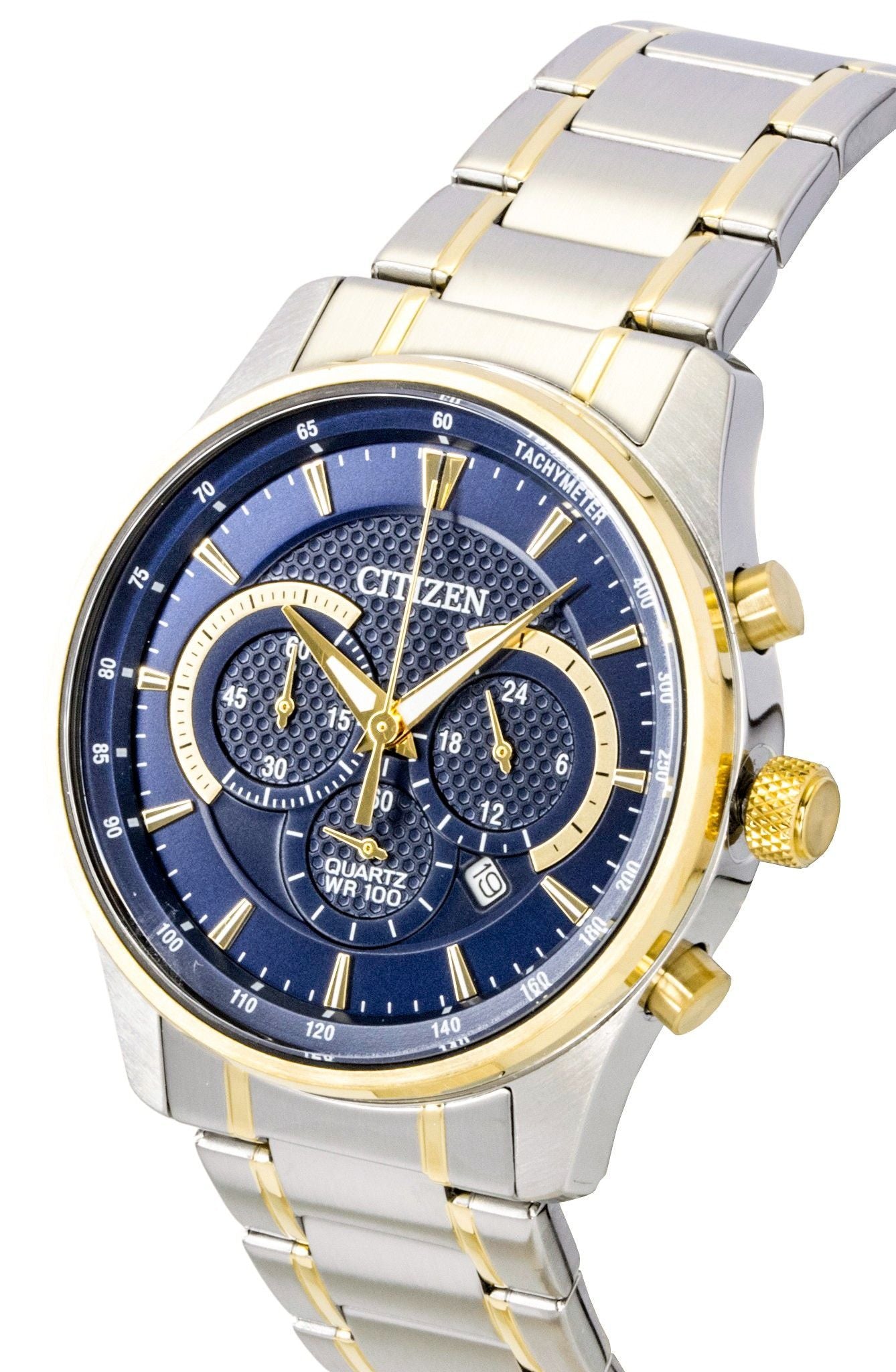 Citizen Chronograph Two Tone Edelstahl Blaues Zifferblatt Quarz AN8194-51L 100M Herrenuhr
