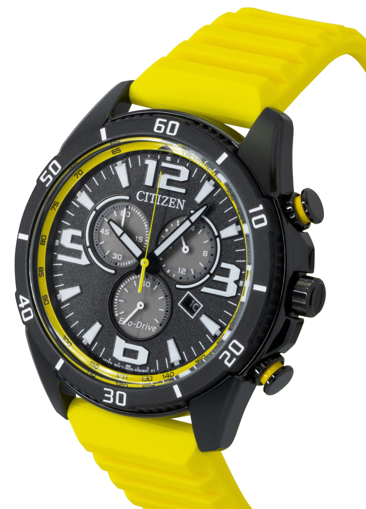 Citizen Brycen Chronograph Silicone Strap Schwarzes Zifferblatt Eco-Drive AT2585-08E 100M Herrenuhr