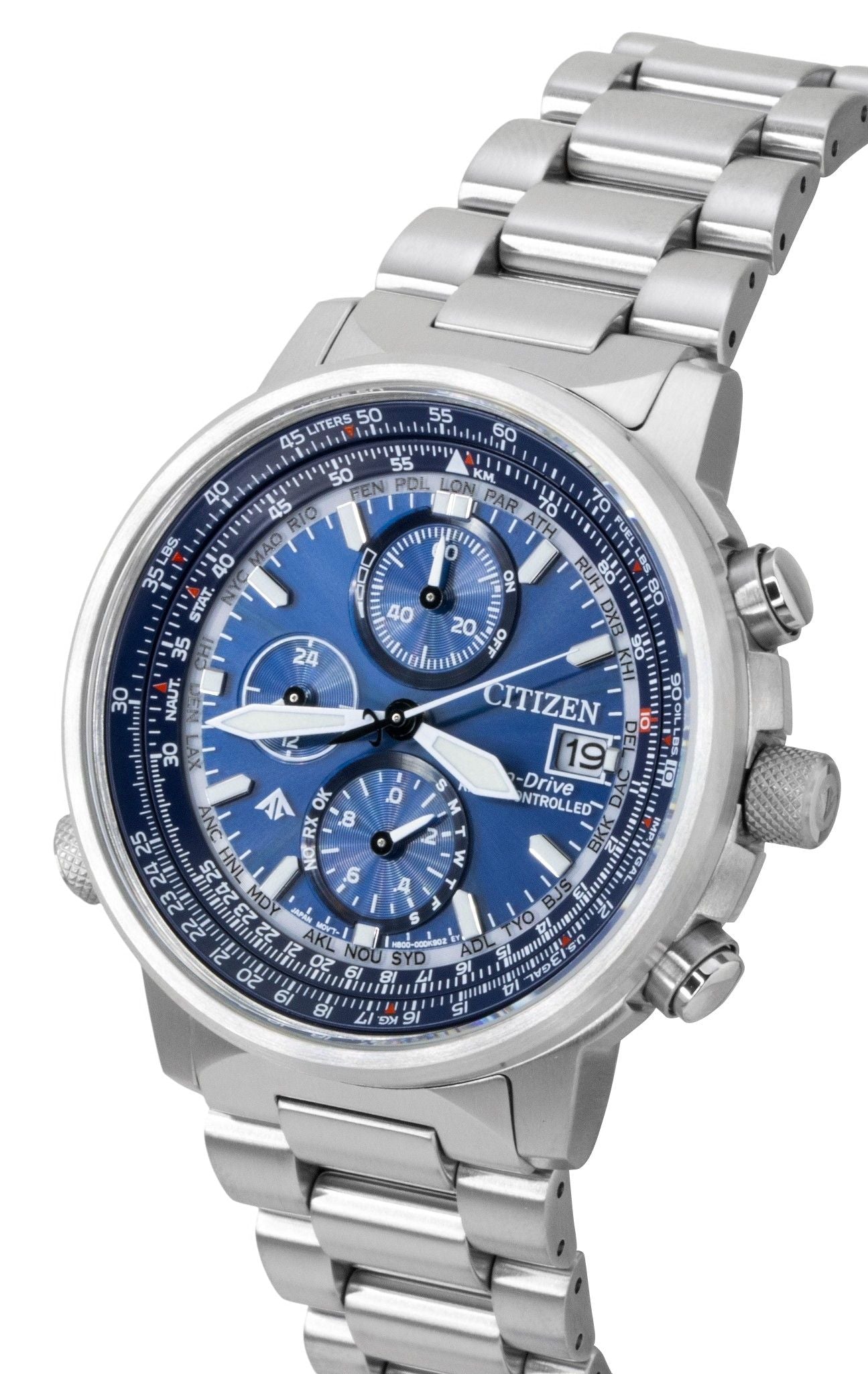 Citizen Promaster Sky Eco-Drive Chronograph Edelstahl Blaues Zifferblatt Taucher AT8300-58L 200M Herrenuhr