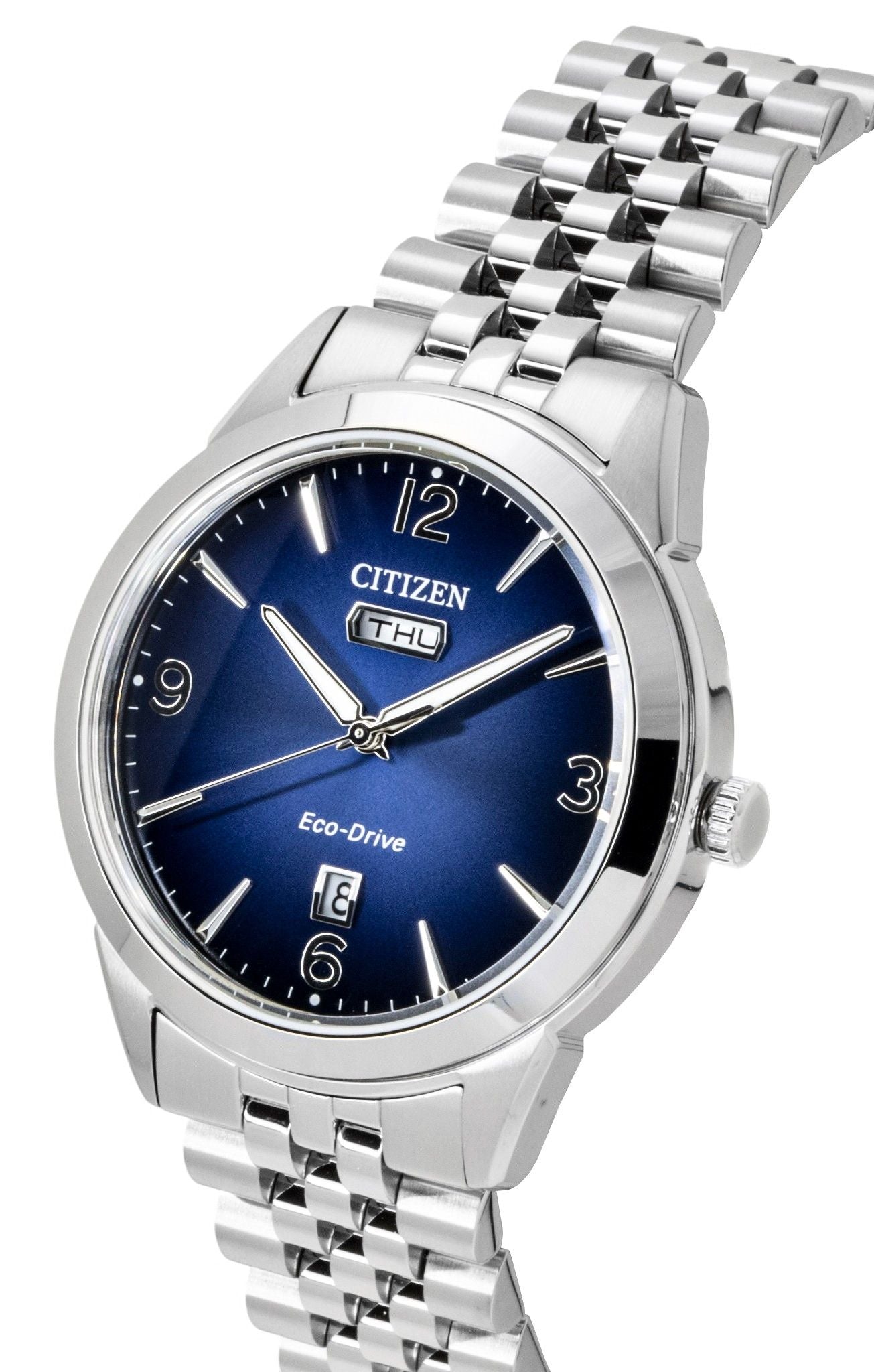 Citizen Rolan Edelstahl Blaues Zifferblatt Eco-Drive AW0150-53L 100M Herrenuhr