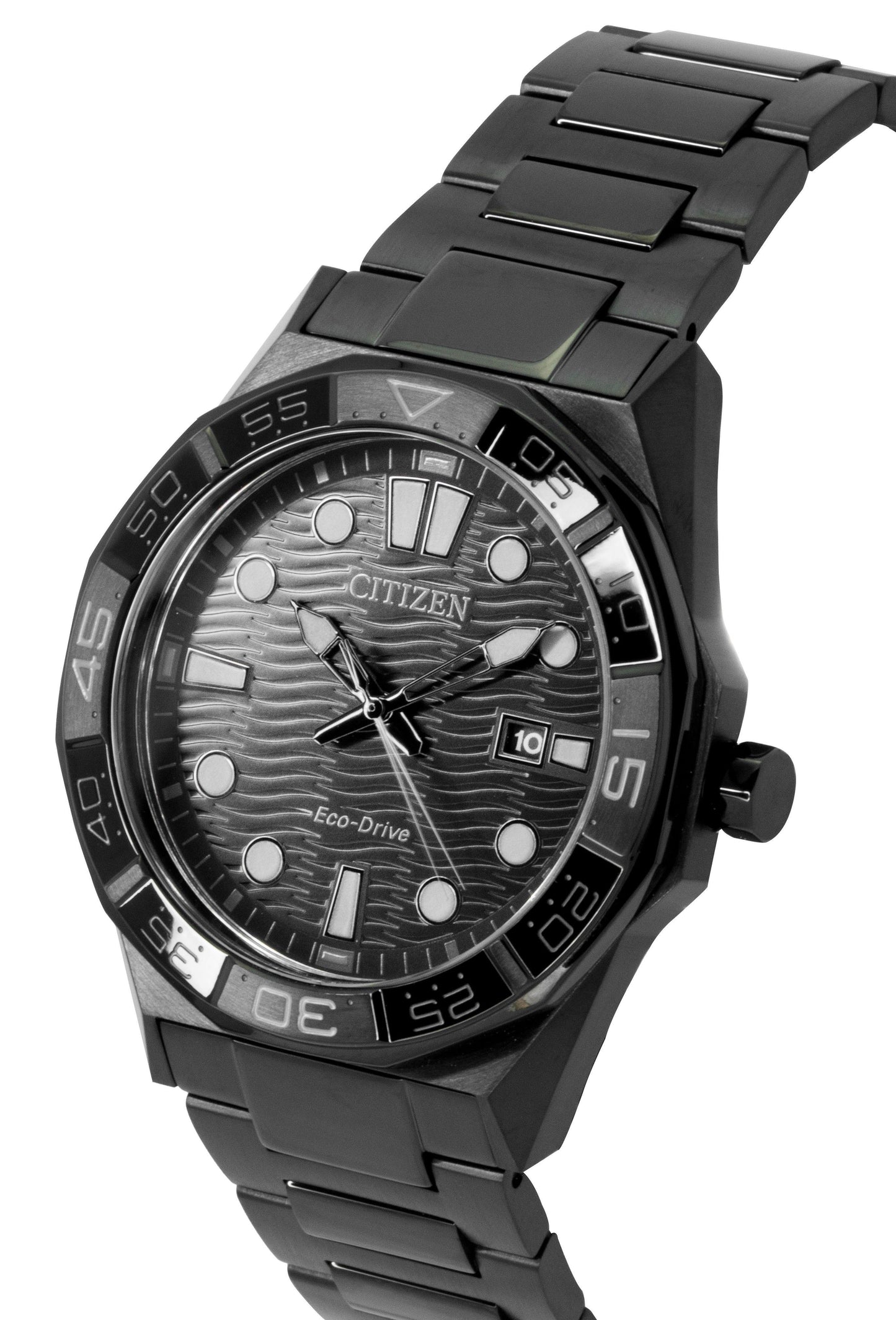 Citizen Brycen Edelstahl Schwarzes Zifferblatt Eco-Drive AW1855-52E 100M Herrenuhr