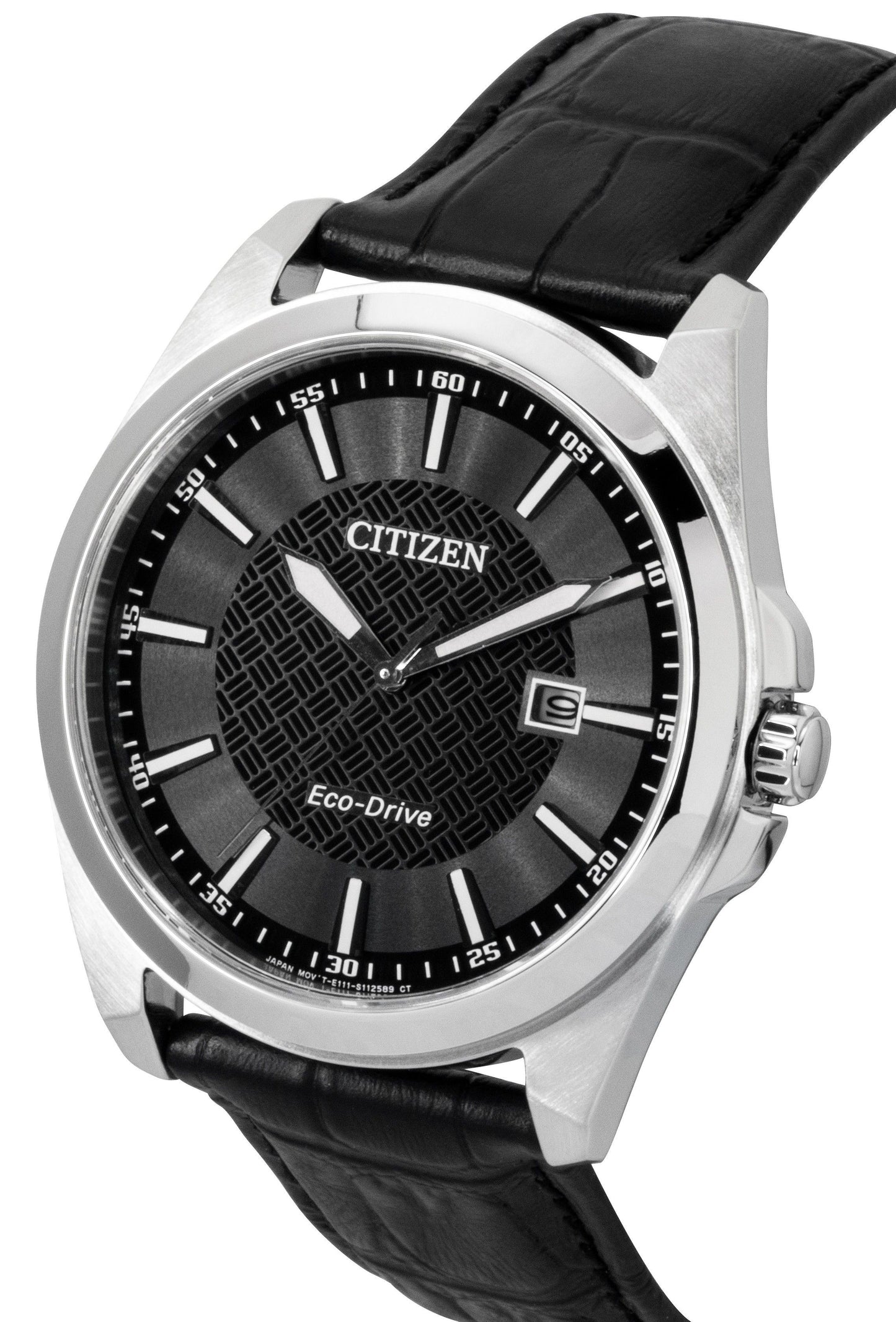 Citizen Eco-Drive Black Lederarmband Schwarzes Zifferblatt Solar BM7108-14E 100M Herrenuhr